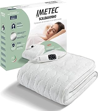 Imetec Adapto Recreo, Calientacamas individual 150 x 80 cm, Calentamiento rápido, Temperatura constante y personalizable, Tejido acolchado hipoalergénico lavable, Made in Italy, Control 6 temperaturas